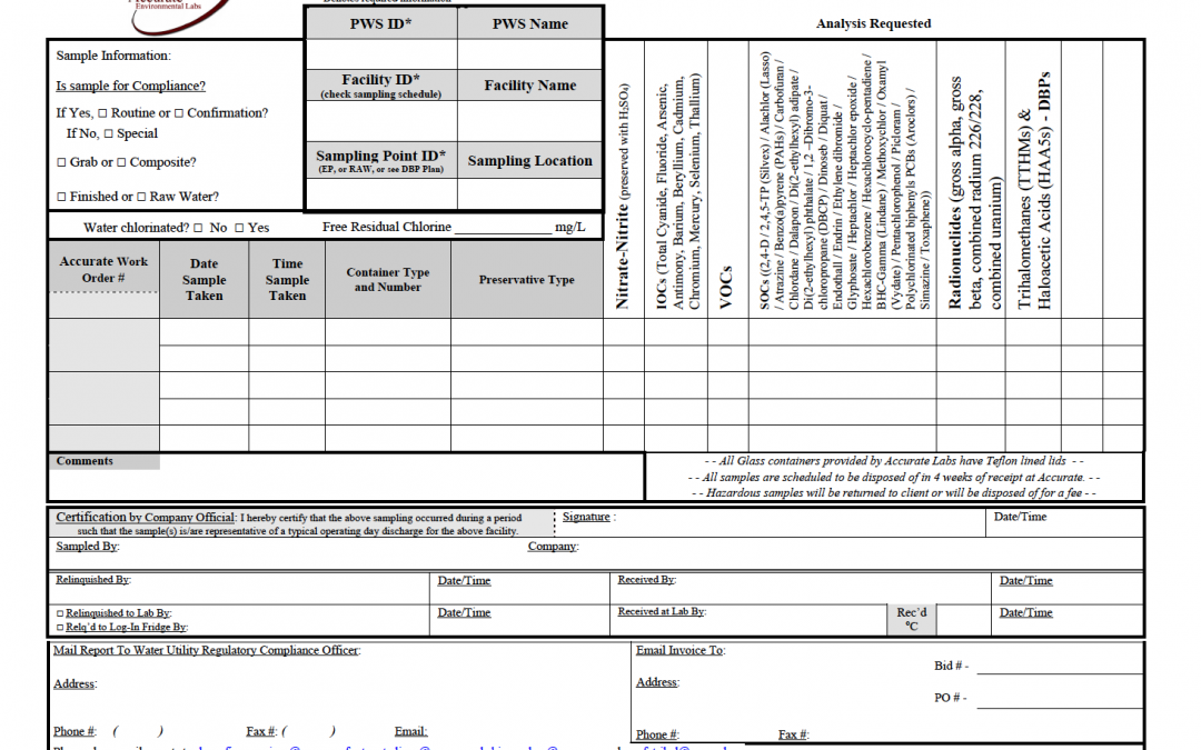 SDWA Accurate Environmental Chem Rad DBP COC – Invoice System