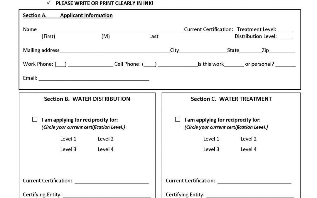 Operator Certification EPA Region 6 Reciprocity Application