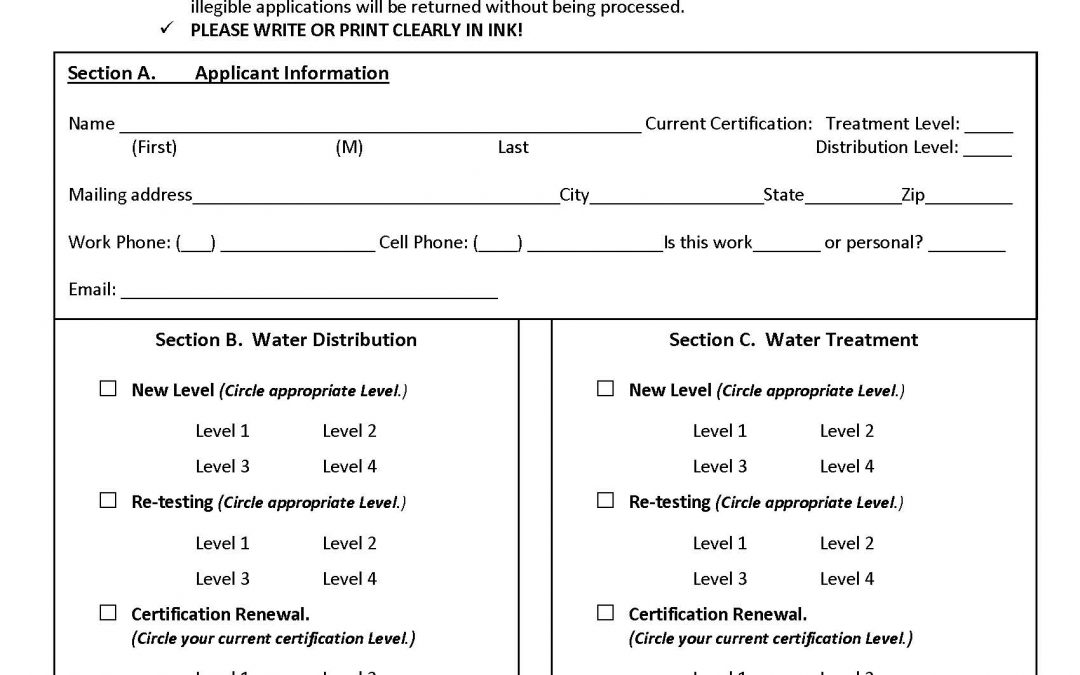 Operator Certification EPA Region 6 Testing Application