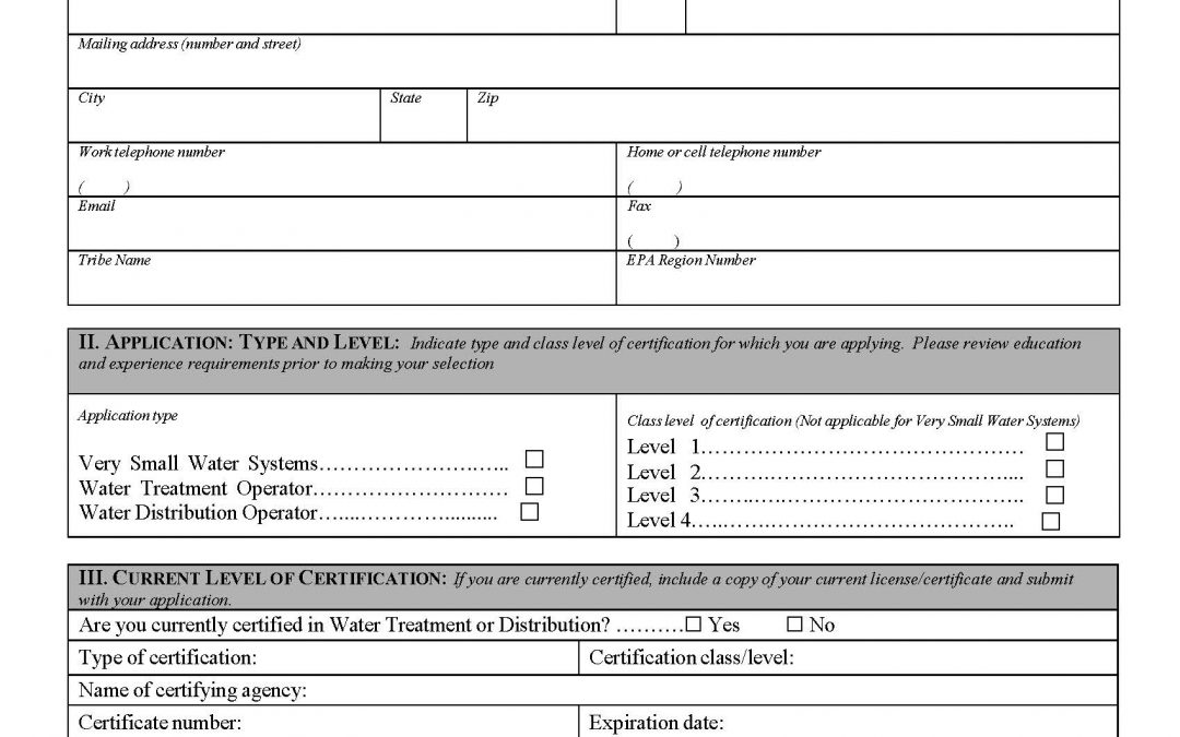 Operator Certification EPA Region 8 Testing Application