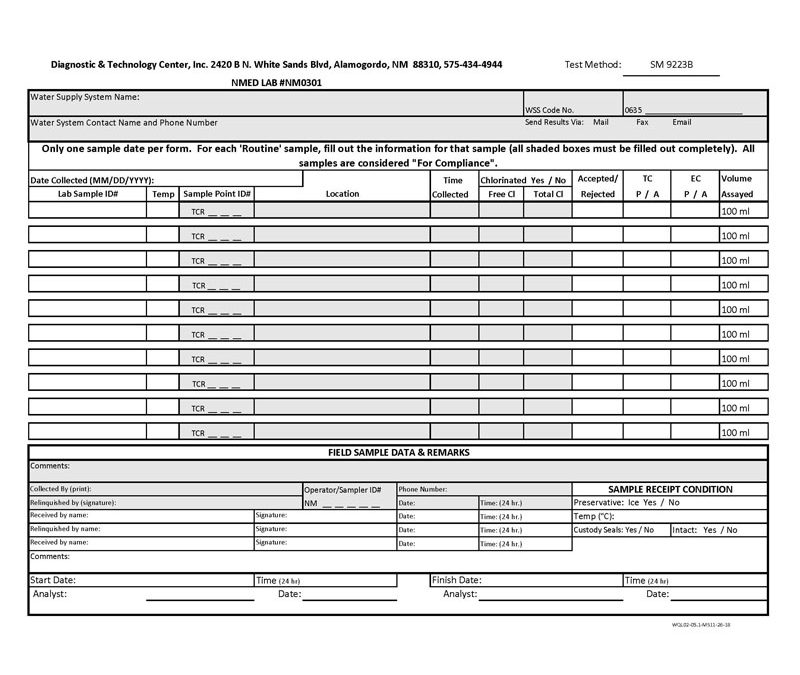 SDWA Diagnostic & Technology Center (DTC) RTCR COC Multiple Samples