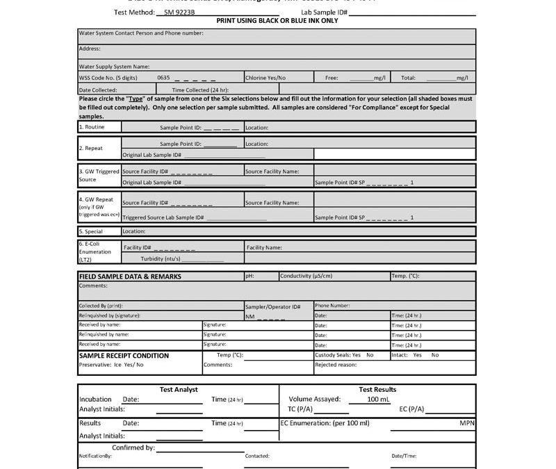 SDWA Diagnostic & Technology Center (DTC) Labs RTCR COC Single Sample