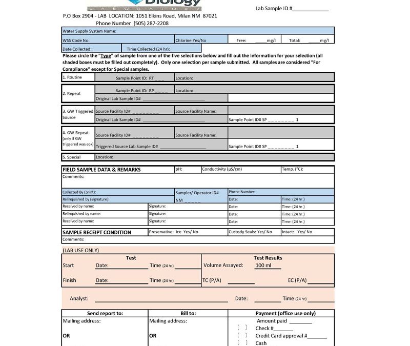 SDWA NM Microbiology Lab RTCR COC Single Sample