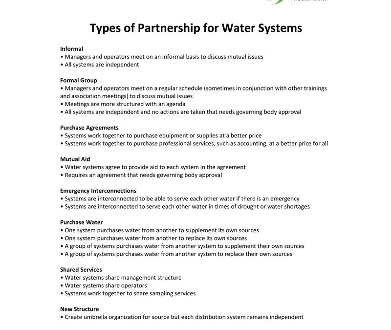 Types of Partnerships for Water Systems