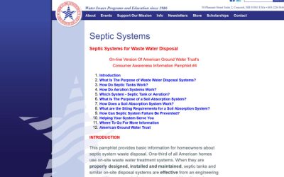 Septic Systems for Waste Water Disposal On-line version of American Ground Water Trust’s Consumer Awareness Information Pamphlet Number 4