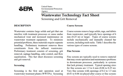 Wastewater Technology Fact Sheet: Screening and Grit Removal