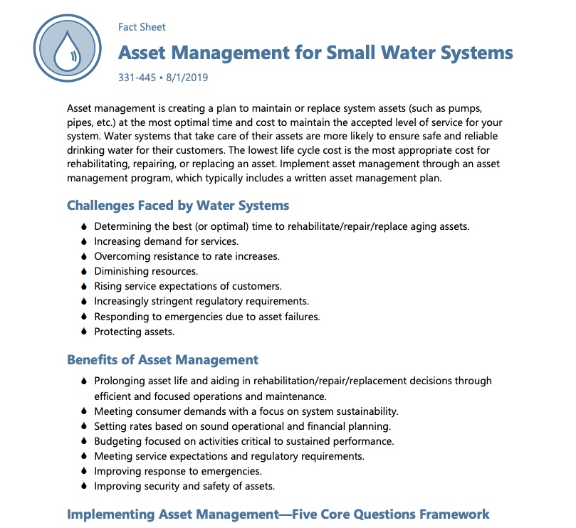 Asset Management for Small Water Systems Fact Sheet (August 2019)