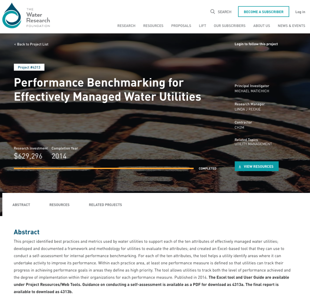 Effective Utility Management: Performance Benchmarking for Effectively Managed Water Utilities