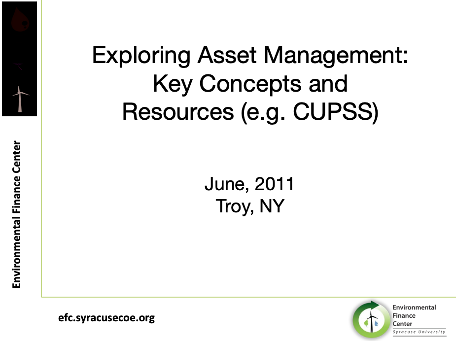 Exploring Asset Management: Key Concepts and Resources (e.g. CUPSS)