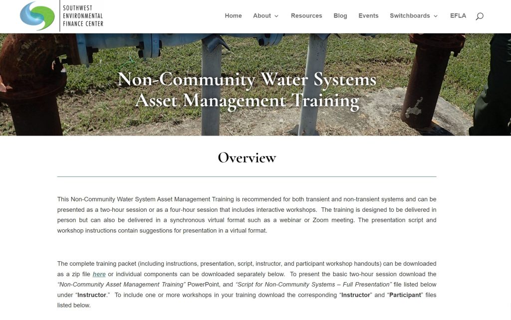 Non-Community Water Systems Asset Management Training