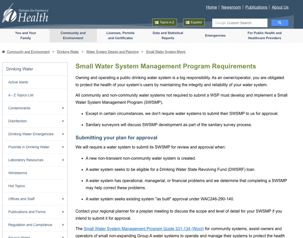 Small Water System Management Program Requirements