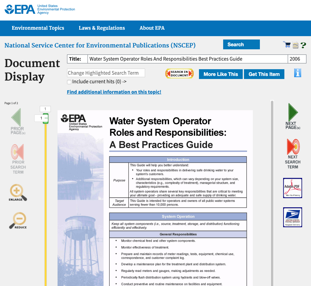 Water System Operator Role and Responsibilities: A Best Practice Guide