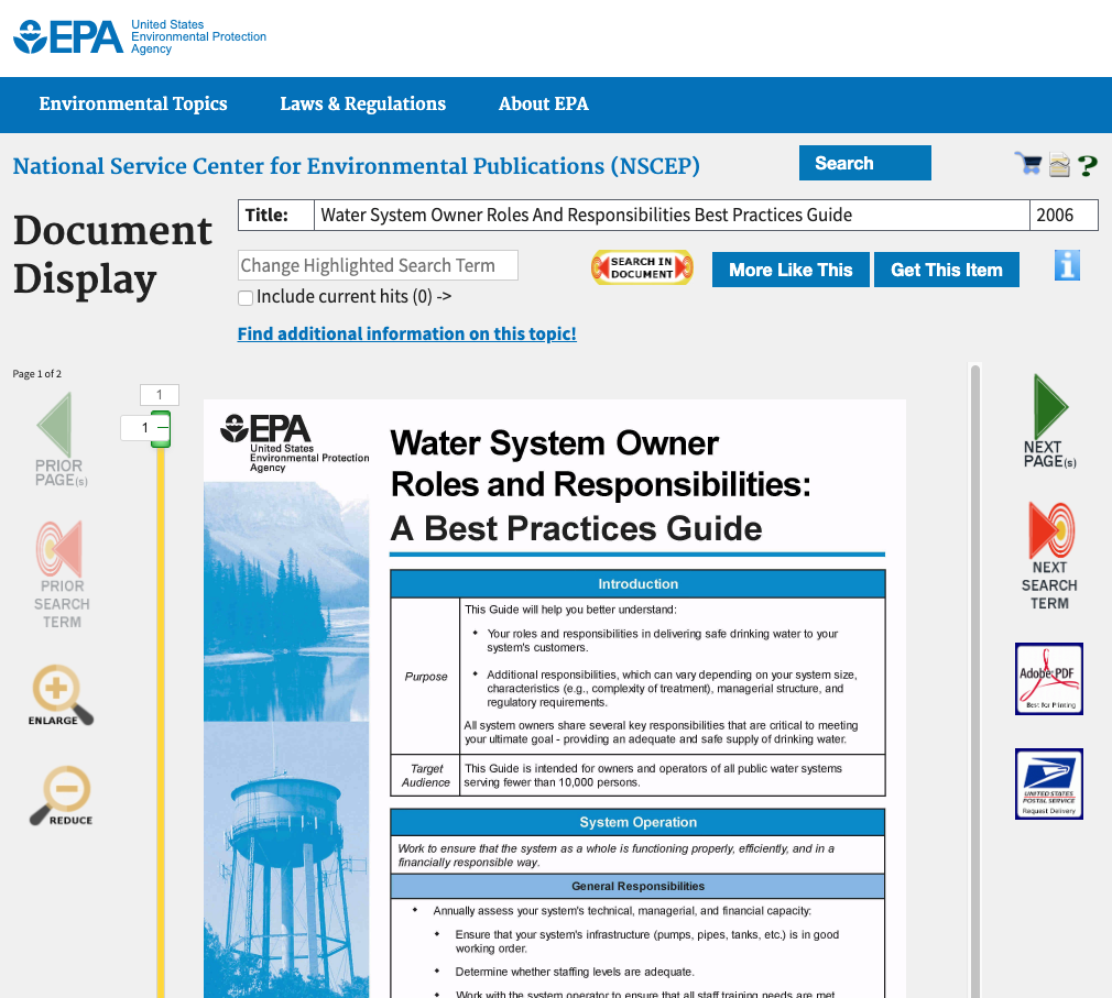 Water System Owner Role and Responsibilities: A Best Practice Guide